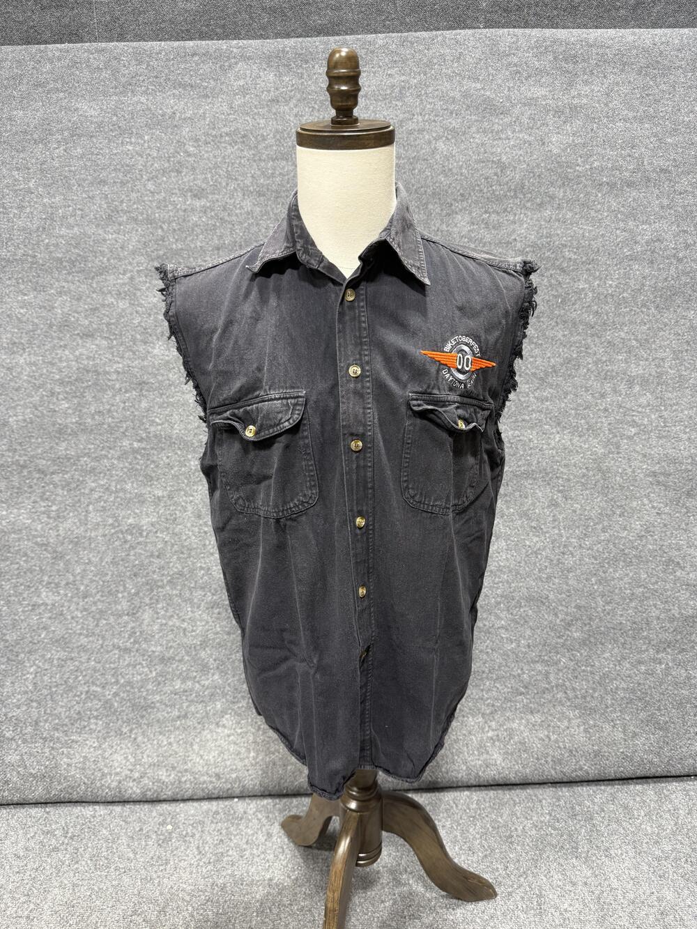 Vintage Biker Design Shirt Mens XL Gray Cutoff Biketoberfest Daytona Beach 2000